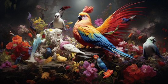 Glasschilderij 160x80x0.4 Birds and Flowers