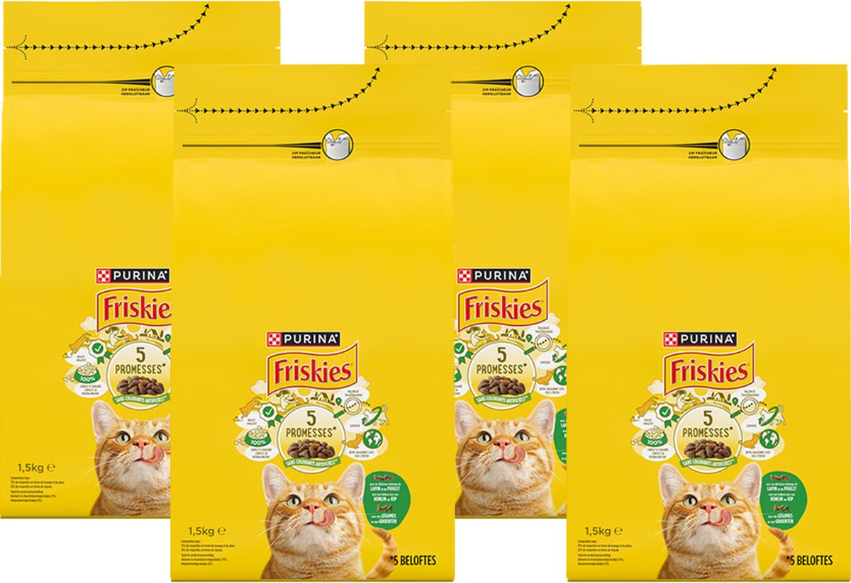 Friskies droogvoer voor katten - konijn, kip & groenten - 4 x 1500g