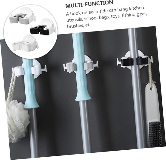 Bezemhouder - 4 stuks - Zelfklevend - Bezem Ophangsysteem - Gereedschaphouder - Wandhouder - Gereedschapshouder - Gereedschapshouder - met Ophanghaken - Mop Ophangsyteem - Hanger Achter de Deuren - Badkamer Accwssoires - gereedschap houder van Topylife — afbeelding 2