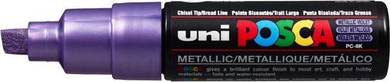 Krijtstift – Chalkmarker – Universele Marker – Uni Posca Marker – Metalic Paars – PC-8K – 8mm – Beitelpunt – Large – 1 stuk