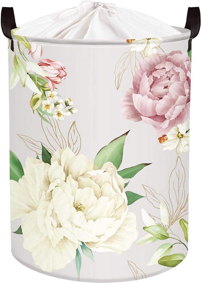 Goedkoopste Geurende paarse pioenroos wasmand - Opvouwbare ronde bloem opbergmand voor thuis badkamer kleding - 45 liter - 36 x 45 cm