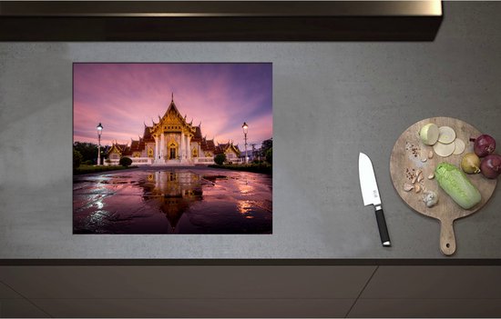 Foto: Inductieplaat beschermer boeddhistische wat benchamabophit tempel met gouden details in bangkok thailand 60x52 cm 2 mm dik inductie beschermer bescherming inductiekookplaat kookplaat beschermer van wit vinyl