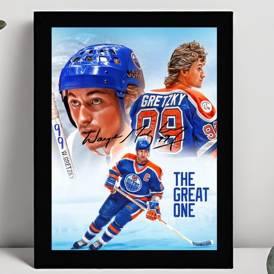 Wayne Gretzky Ingelijste Handtekening – 15 x 10cm In Klassiek Zwart Frame – Gedrukte handtekening – Ice Hockey - NHL - Ijshockey - National Hockey League - Edmonton Oilers - Canada