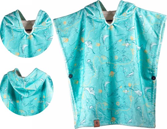 ABSRB Surfponcho Oceano Kids - Sneldrogend, 50% katoen en 50% polyester - Strandhanddoek voor kinderen, badjas, poncho