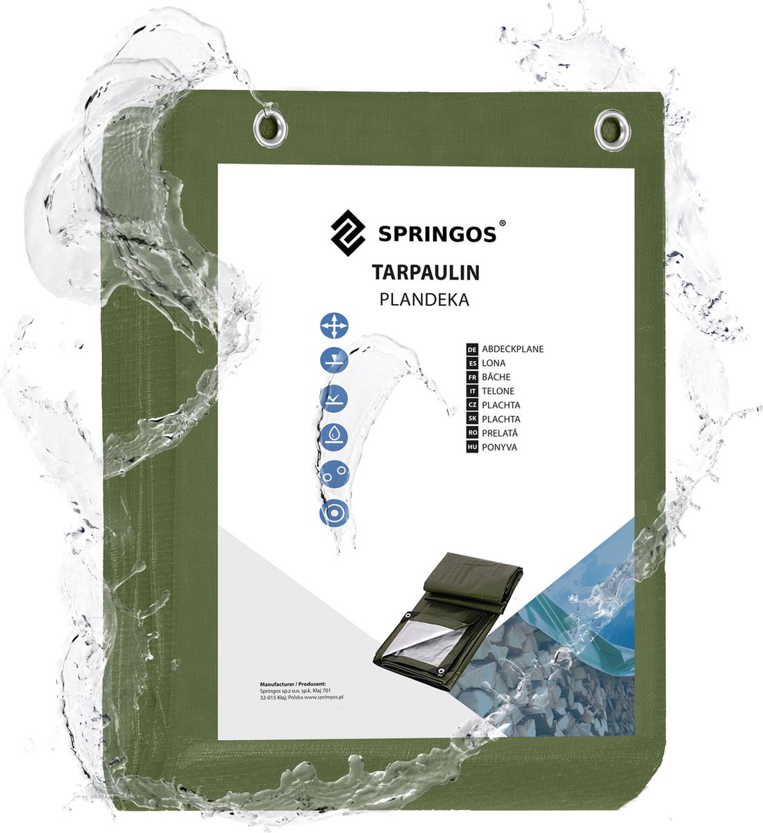 Springos Afdekzeil | Dekzeil | Zeildoek | Waterdicht | PVC | 3 x 5 m | 120 g/m2 | Groen