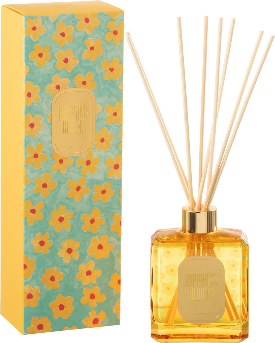 J-Line geurstokjes Happiness Blooms - Ylang Ylang - glas - azuur/geel