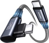 Sounix USB C kabel met E-marker - 5A100W - 2 Meter - Snellader - USB 3.2 - Oplaadkabel - 20Gbps - L shape - Gevlochten Nylon - Zwart