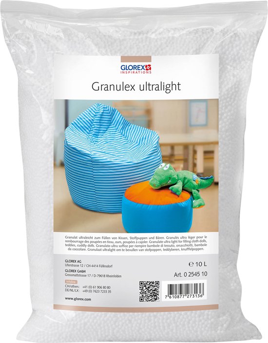 Foto: Glorex hobby vulmateriaal 10 liter voor knuffels kussens wit kleine piepschuim balletjes korrels