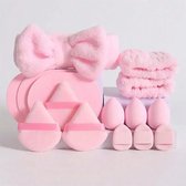 FA-VE Beautyblender Set - 15 stuks - Face Wash set - Make-upsponsjes Set - Skincare haarband en Polsbandjes - Set van 15 - Roze