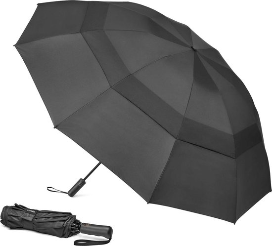 62 Inch Opvouwbare Paraplu met 10 Ribben - Stevig, Compact en Winddicht - Waterdicht en Dubbele Luifel umbrella