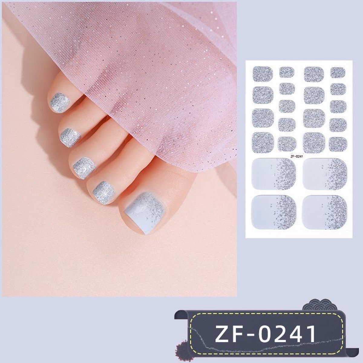 Goedkoopste Prachtige Teen NagelStickers/ 1 vel , 22 tips/ Manicure Feet Nail stickers,Nageldecoratie,Nagellak,Plaknagels / Nail stickers Zilver