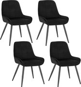 Blonkies Store - Chaises de salle à manger Set de 4 - Chaise de salle à manger - Chaise de salle à manger Velours Zwart - Soft - Design