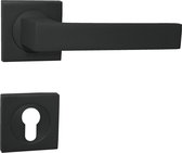 ZWART Deurkrukgarnituur PZ - profielcilinderset | met vierkante PZ rozetten | deurklink voor kamerdeur, kantoordeur, kelderdeur en binnendeur | deurbeslag van aluminium | zwart |