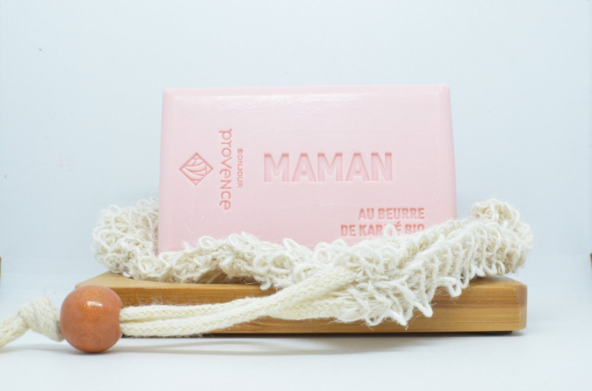 Moederdag cadeau - Mama zeep met bamboe zeepplankje en sisal scrubzakje - 100% natuurlijk & vegan