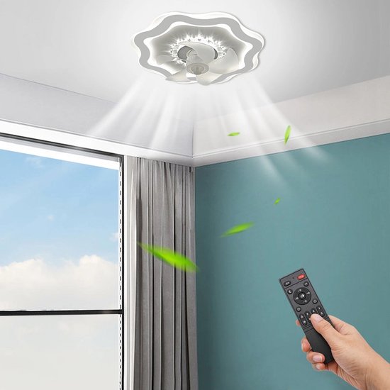 LuxiLamps - Wolken Plafond Ventilator - Kroonluchter Ventilator - Met Afstandsbediening - Wit - Dimbaar - Woonkamerlamp - Moderne Ventilator Lamp