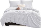 Beddengoed 200 x 200 cm, wit, 3-delig met 2 kussenslopen van 80 x 80 cm, zachte pluizige premium microvezel dekbedovertrekken met ritssluiting, witte beddengoedset