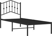 vidaXL - Bedframe - met - hoofdbord - metaal - zwart - 75x190 - cm