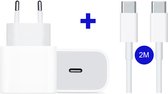 Chargeur USB-C iPhone 15 + câble iPhone 2M - Chargeur rapide 20W - Convient pour Apple iPhone 15 - Chargeur iPhone - Chargeur iPhone - Adaptateur USB-C - Charge Quick