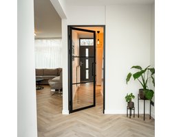 Stalen Binnendeur Helder Glas 3 Vlaks Incl. Kozijn - 201,5 x 83,3 - Rechtsdraaiend
