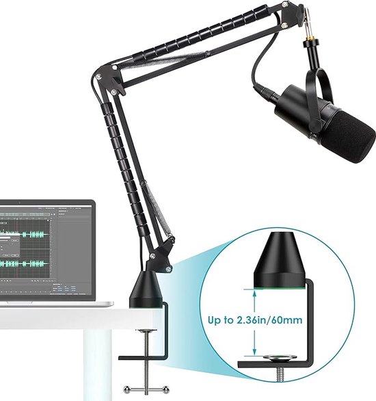 World Rhythm WR-501 Boom Microfoon Stand en Mic Clip - In hoogte verstelbare Microfoon Stand met Statief Basis en Microfoon Clip, zwart
