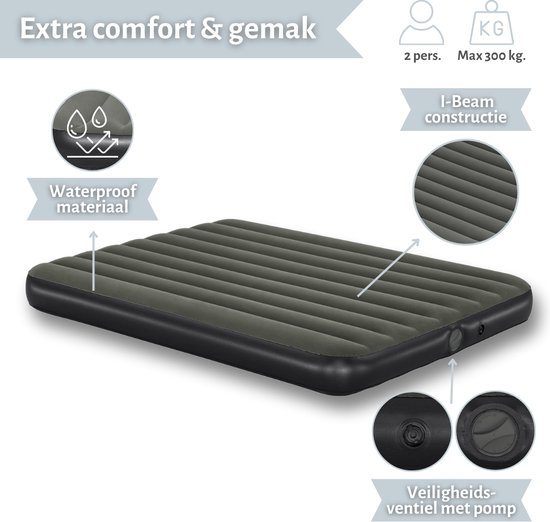 Matelas pneumatique Bestway - 2 personnes - 152 x 203 x 25 cm - Vert - Pompe incluse - Kit de réparation