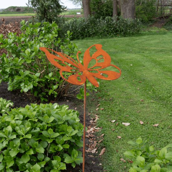 Garden Industrial - Papillon acier corten - Ornement de jardin - 32cm de large - 131cm de haut