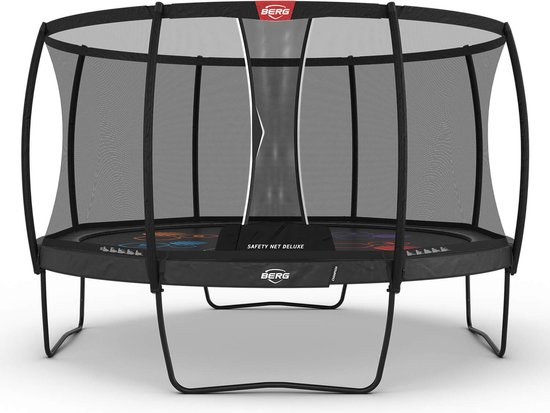 BERG Champion Regular 430 Levels Trampoline Op Poten - Rond - Safety Net Deluxe - AirFlow Pro Springdoek - TwinSpring - Grijs
