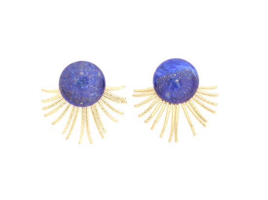 - PUABI Lapis Lazuli oorbellen - blauwe edelsteen oorbellen- dames oorbellen- vergulde RVS 2 in 1 Rmoosh oorbellen -