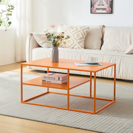Table basse Solund avec étagère 45x90x60 cm orange [en.casa]