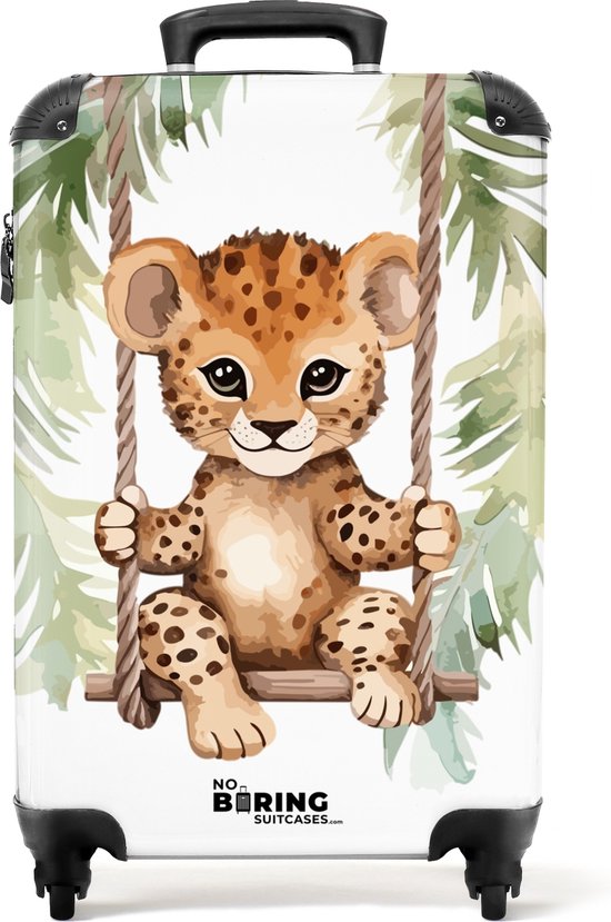 NoBoringSuitcases.com® - Kinderkoffer - Kindertrolley jongen en meisje - Luipaard in de jungle - Handbagage koffer lichtgewicht - Reiskoffer trolley kinderen - Rolkoffer met wieltjes - Past binnen 55x40x20 en 55x35x25