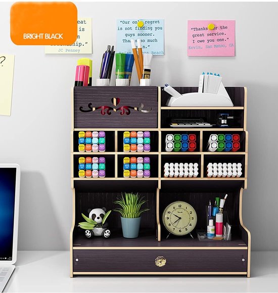 VICDUEKG Bureau-organizer, 5 vakken, bamboe, bureau-organizer met penhouder, opbergdoos, bureauorganizer voor pennen, cosmetica, zelfklevende notities (groen