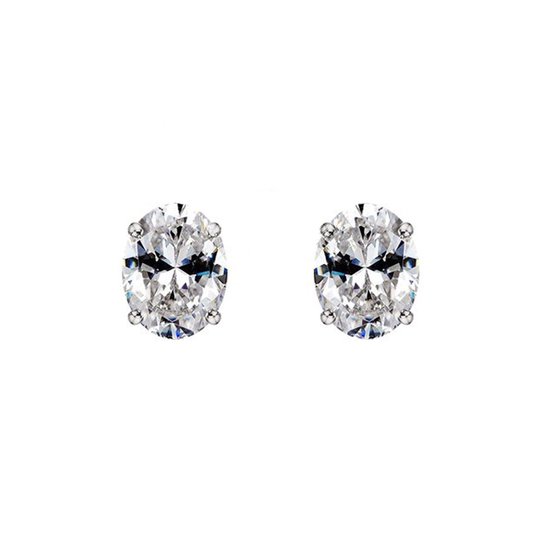 Ovaal vormig oorbellen - Ovaal Zirkonia Oorbellen Zilver - Zilveren Oorstekers met Ovaal Zirkonia - Zilver 925 - Oval Shape Zirconia Stud Earrings - Amona Jewelry