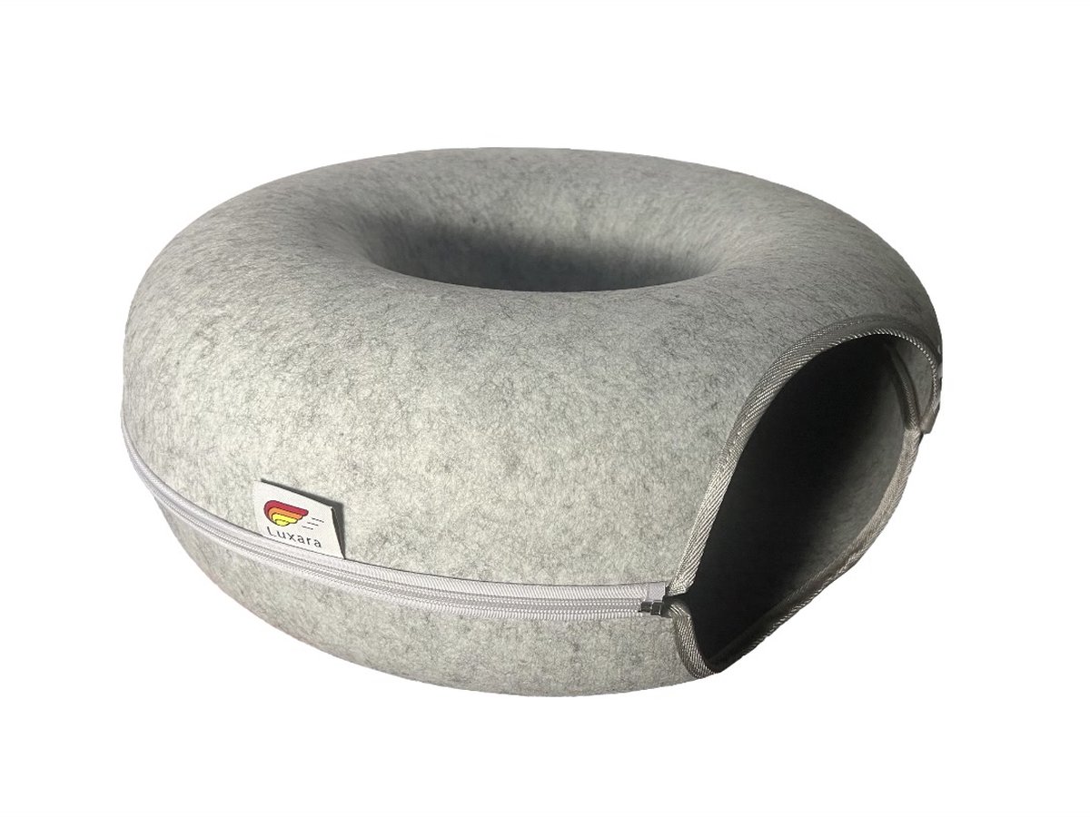 KaraLuna Premium kattentunnel 120 x 24 cm, 3 gaten en speelballen, kattenspeeltunnel, opvouwbaar, kattenspeelgoed, kattentunnel, grot, rol, kattentunnel, kat, tunnel, grijs, konijn, XXL