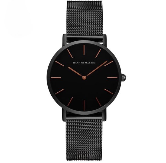Montre élégante Hannah Martin | Noir | Cadran Rose | Borasi | Montres femme | Montres Femme | Montres les Best vendues | Beau cadeau | Cadeau pour elle | Cadeau pour maman | Coffret cadeau de Luxe |