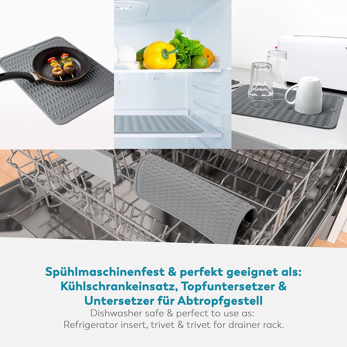 Siliconen Afdruipmat, Hittebestendig en Antislip, Onderzetter, BPA-Vrij (Grijs, 40x30cm)