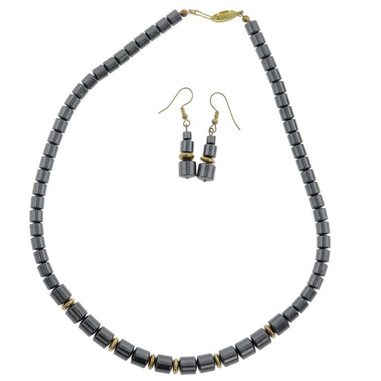 Set Behave - collier - boucles d'oreilles - boucles d'oreilles - gris - couleur or - perles hématite - chaîne de perles - 45cm
