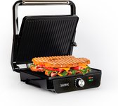 Royalty Line® PG7937 Contactgrill - Groot Panini Grill - Zwevende Bovenplaat - Multifunctionele Grill Apparaat Met Antiaanbaklaag - 2000W - Instelbare Temperatuur - 29 x 24cm - Zwart/RVS