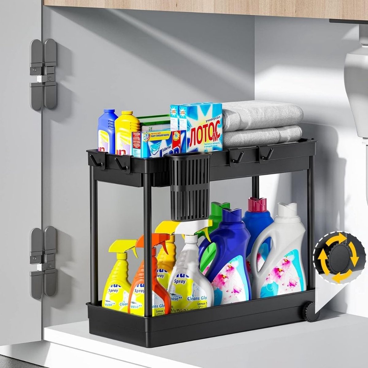 Dailysupplies Gootsteenkast Organizer Gootsteenrek Keukenrek Keukenkast Aanrecht Zwart