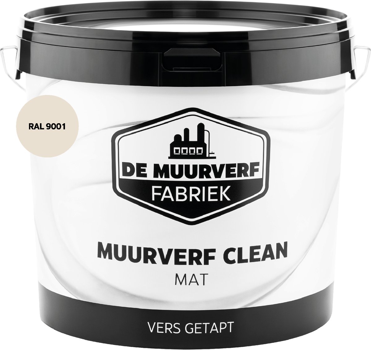 De Muurverffabriek - Muurverf Clean - RAL 9001 - 10 liter - wit - mat - muurverf voor binnen - afwasbaar - reinigbaar - geen glimmende vlekken na reiniging - droogt anel