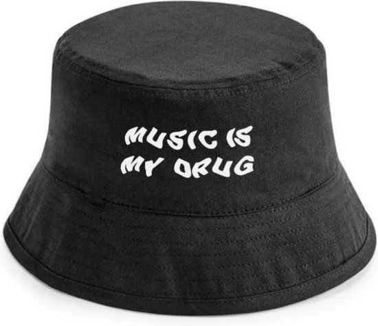 Music is my drug bucket hat heren bucket hat dames - festival accessoires - vissershoedje - bucket hat zwart - bucket hoed - vissershoedje heren - vissershoedje dames - bucket hat man -bucket hat vrouw - festival outfit