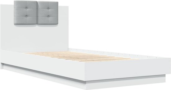 vidaXL - Bedframe - met - hoofdbord - bewerkt - hout - wit - 75x190 - cm