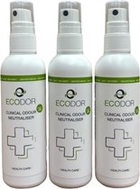 Ecodor EcoClinic - 3x 100ml spray - Reisformaat - Geur stoma verwijderen - de milieuvriendelijke oplossing voor nare geurtjes in de zorg - Vegan - Ecologisch - Niet geparfumeerd