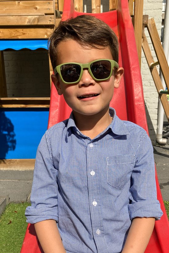 Melleson Eyewear - Kinderzonnebril Dani 3-7 jaar - maat M - Mosgroen met spiegelcoating glazen van Melleson Eyewear — afbeelding 2