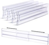 Plastic ladeverdelers, verstelbaar, set van 8 (30,99-55,12 cm), transparante ladeverdeler, lade-organizer voor keukenopslag, slaapkamer, ladekast, met dubbelzijdig plakband