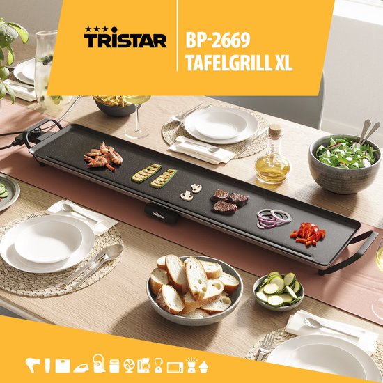 Tristar Bakplaat - BP-2670 - 1800W - Gourmet, Grillplaat XXL 100x23cm - 10-12 personen