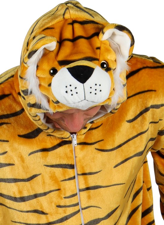Déguisement Animaux Tigre Adultes - Peluche - Combinaison Animaux - Carnaval - Vêtements Déguisements Femme et Homme - Oranje/ Zwart - Taille M/L