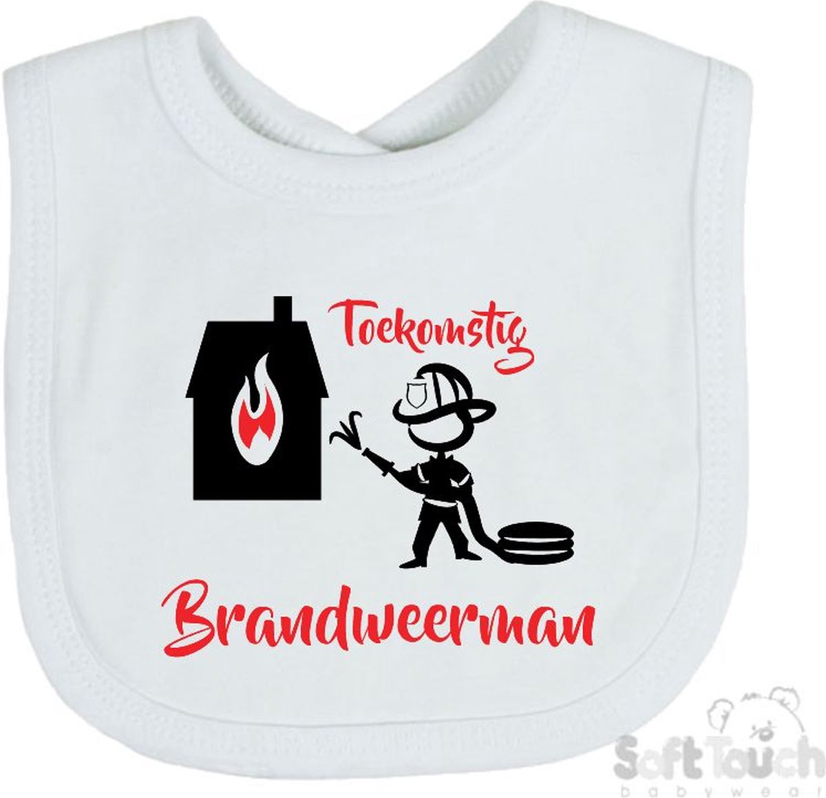 Goedkoopste Soft Touch Slabber Slabbetje Slab Toekomstig brandweerman Brandweer Unisex Katoen Wit/zwart/rood Maat 33x22 Cm