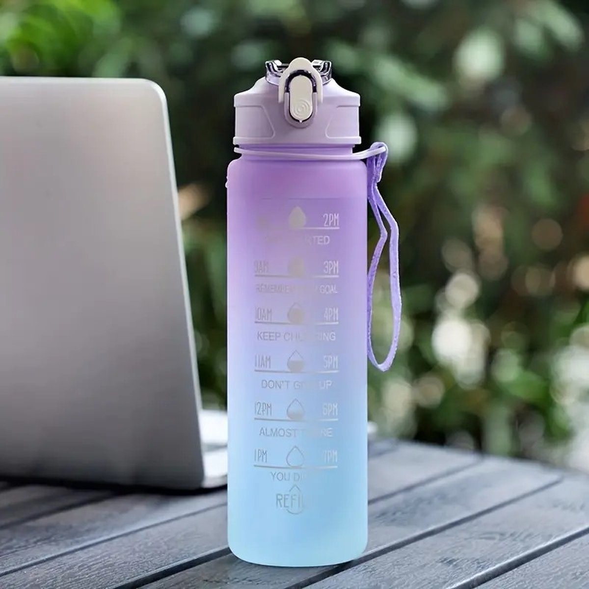 Bouteille d'eau Lekro avec marqueurs de temps - Gourde de motivation avec filtre à