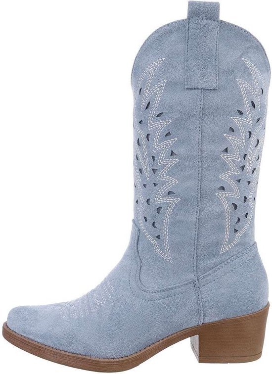 ZoeZo Design - laarzen - kuitlaarzen - western laarzen - cowboylaarzen - suedine - blauw - wit stiksel - maat 38