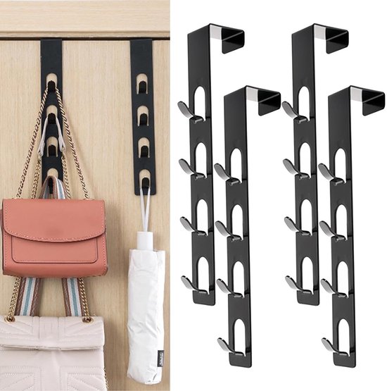 Deurkapstok, intrekbaar, met 5 deurhaken zonder boren, multifunctionele deurhaken om op te hangen, voor keuken, badkamer, slaapkamer, entree, zwart